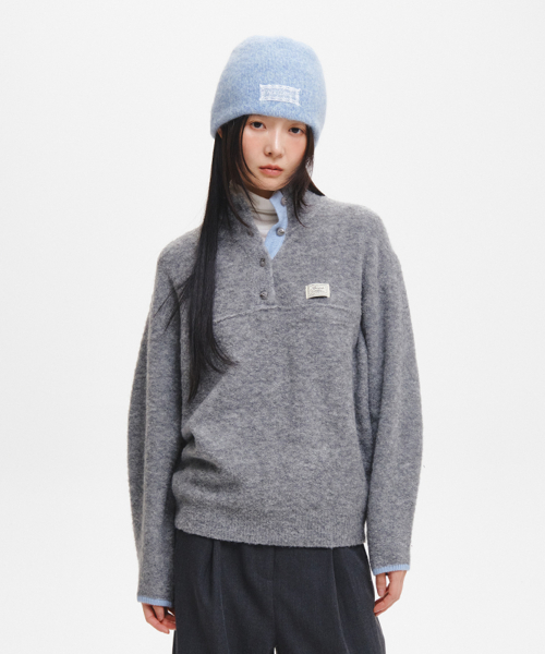 woman boucle high-neck knit fleece anorak [grey]
