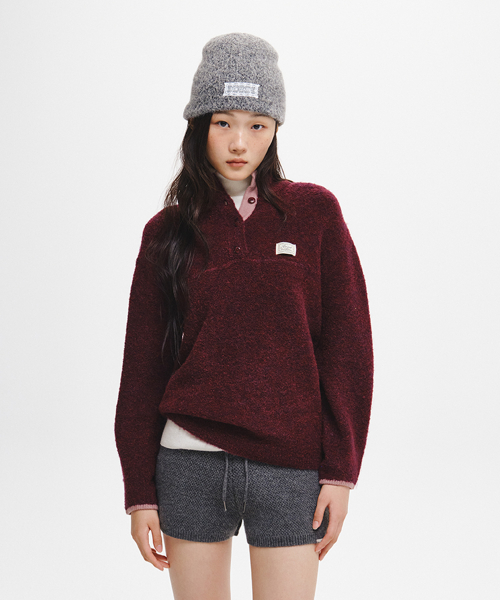 woman boucle high-neck knit fleece anorak [plum]
