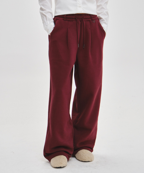 woman one-tuck napping sweat pants [burgundy]