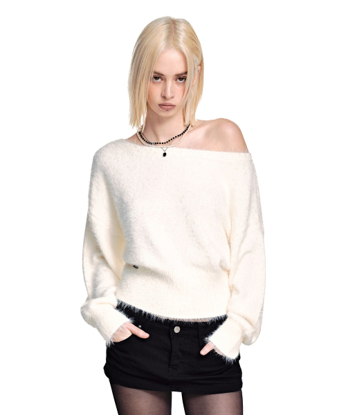세컨모놀로그 [니들 콜라보]Hairy 2-Way Boat Neck Knit [IVORY]_SEWKT012IVORY