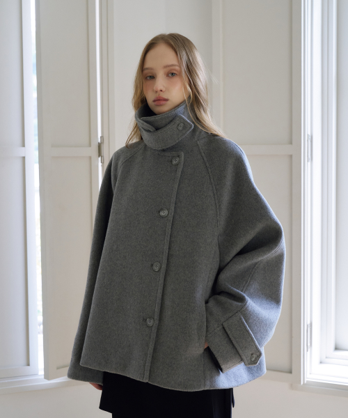 드헤베 Crescent Cashmere Wool Short Coat [Gray]