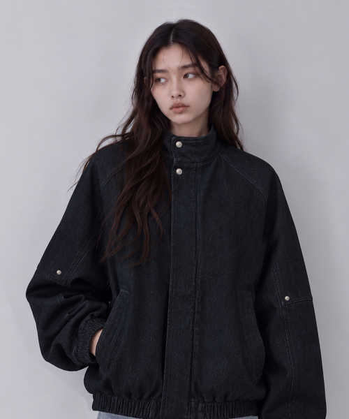 소프트 하이넥 래글런 자켓 블랙