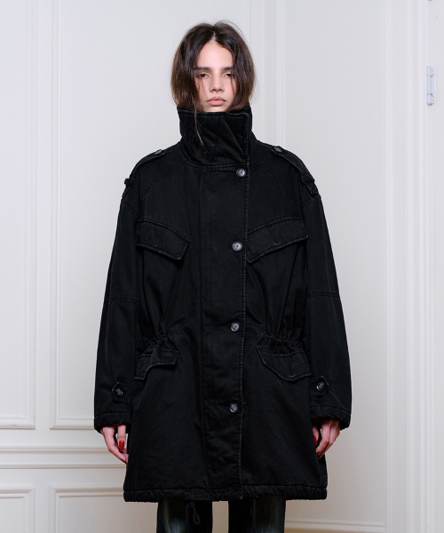 에르에르 Highneck Asymmetric M-65 Parka Black