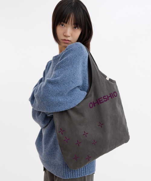 오헤시오 SASHIKO PATTERN ECO BAG, CHARCOAL