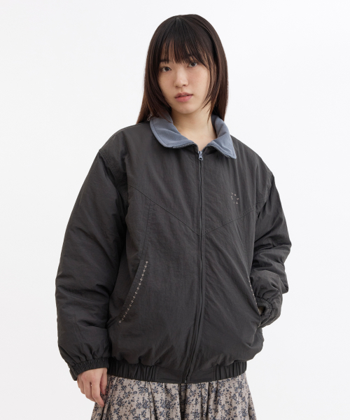 오헤시오 FLORAL EMBROIDERY PADDED BLOUSON, CHARCOAL