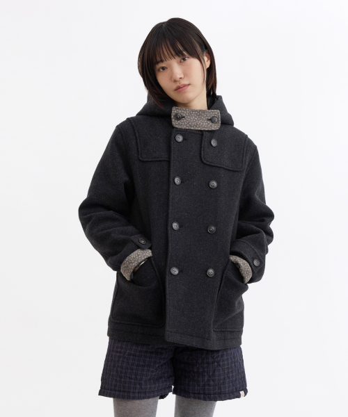 오헤시오 HOODED DUFFLE WOOL COAT, CHARCOAL