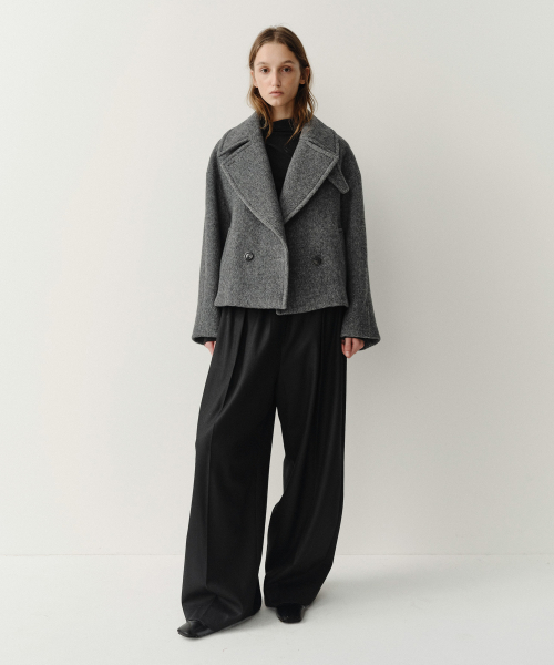 이아 BABY ALPACA FUNNEL NECK COAT (CHARCOAL)