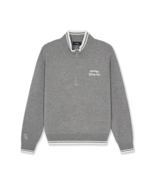 BASIC SMALL LETTERING HALF ZIP UP KNIT PULLOVER