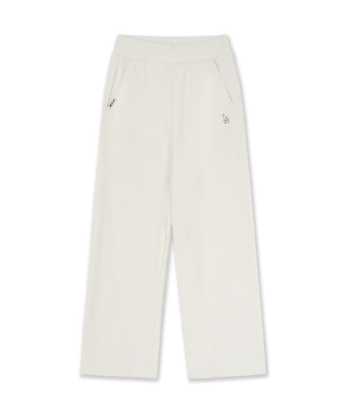 Womens Basic Small Logo Lace Brushed Semi Wide Pants