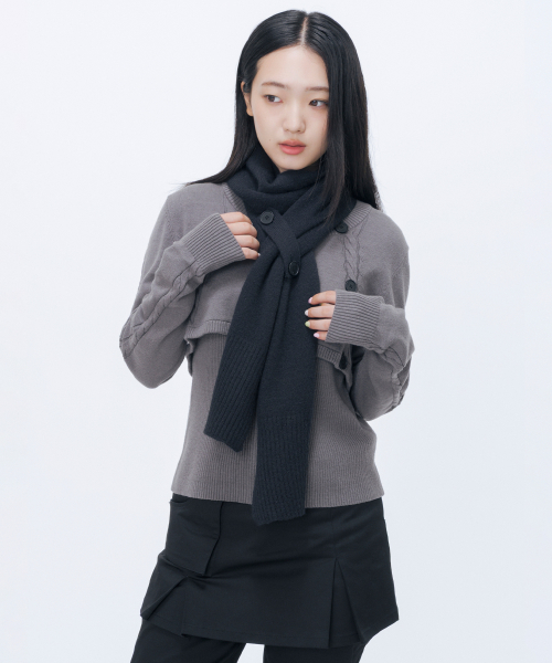 미세키서울 Belted detail knit muffler BLACK