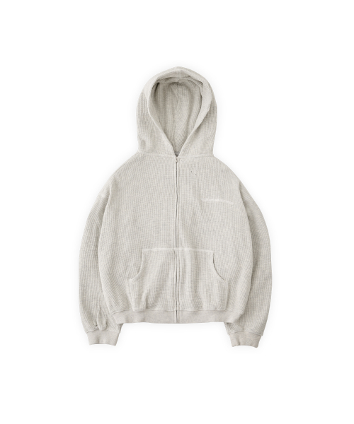 Tuewid cropped length waffle hoodie zip-up in oat