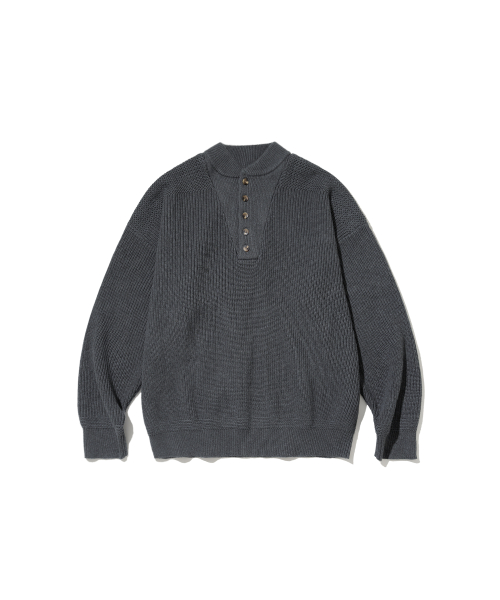 앵글런 Military Button Knit Pullover - Charcoal