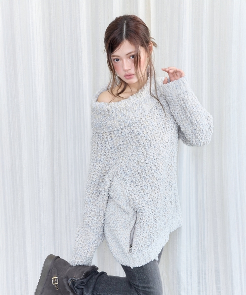 POCKET MIX HIGH NECK KNIT CLOUD GREY — Main product photo