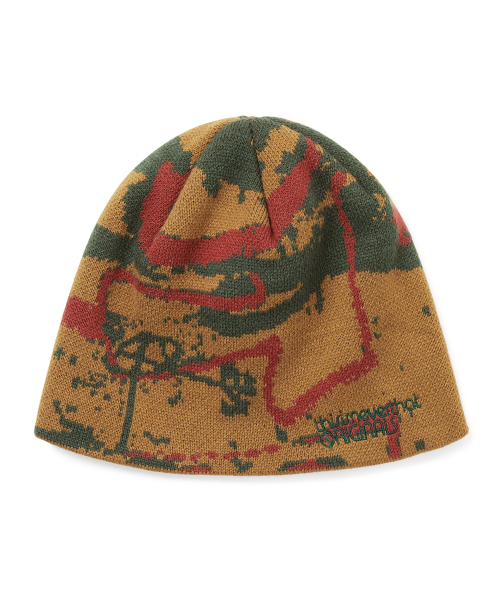 디스이즈네버댓 Script Jacquard No Cuff Beanie Camel