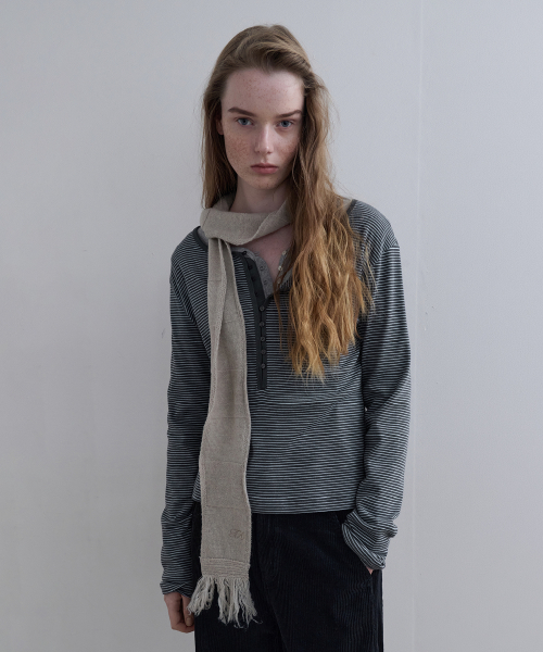 토아베 Grid Wool Knit Muffler (Oat beige)