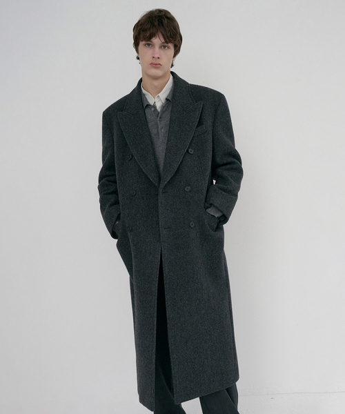 던스트 포 맨 UNISEX TAILORED DOUBLE-BREASTED COAT_UDCO6D125_CHARCOAL GREY PATTERN