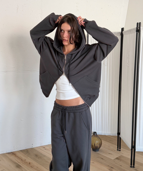 EASY HOOD ZIP-UP (CHARCOAL)