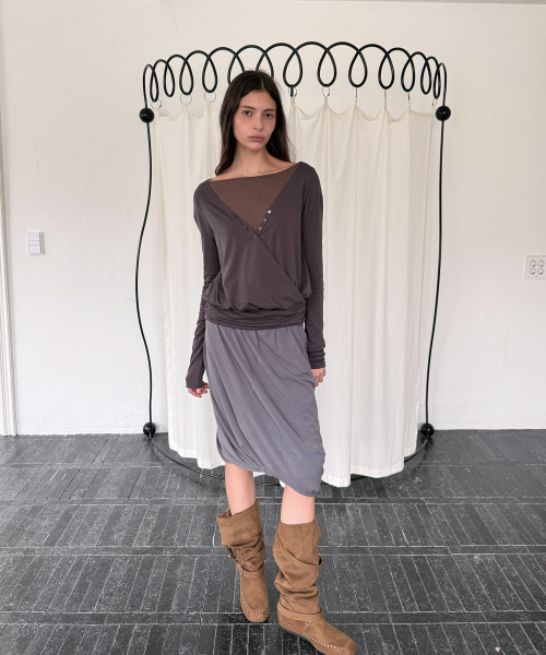 OFFSET MIDI SKIRT (GREY)