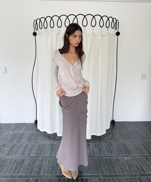 DRAPE MAXI SKIRT (KHAKI BEIGE)