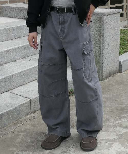 브랜디드 CURVED CARGO PANTS [WASHED CHARCOAL]