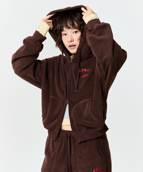 테리 크롭 후드 집업 [다크 브라운]