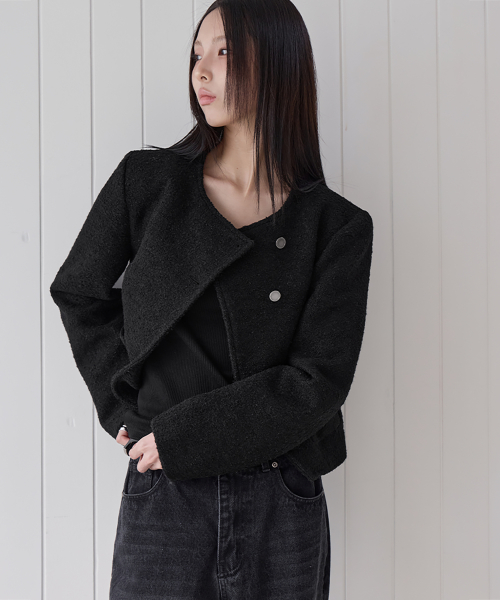 런던다다 Cross-Over Tweed Jacket, BLACK