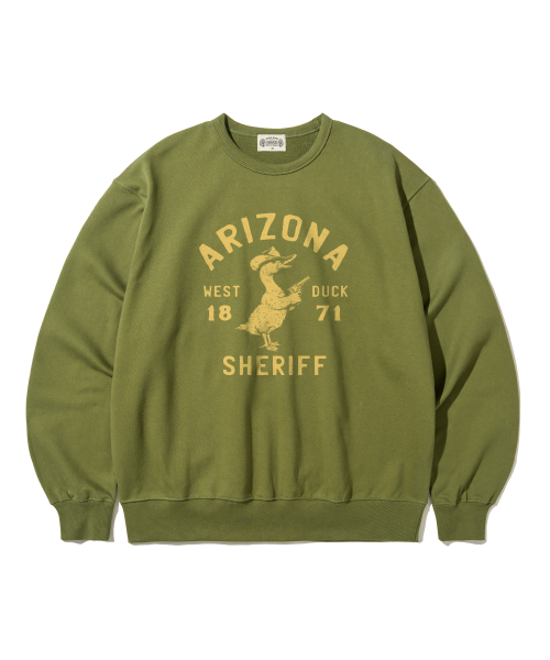 Arizona Duck Sheriff 1871 애리조나 덕 셰리프 빈티지 올리브 헤비웨이트 스웻셔츠 — Main product photo