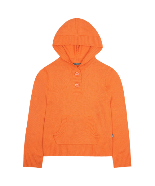 038 BUTTON KNIT HOODIE ORANGE