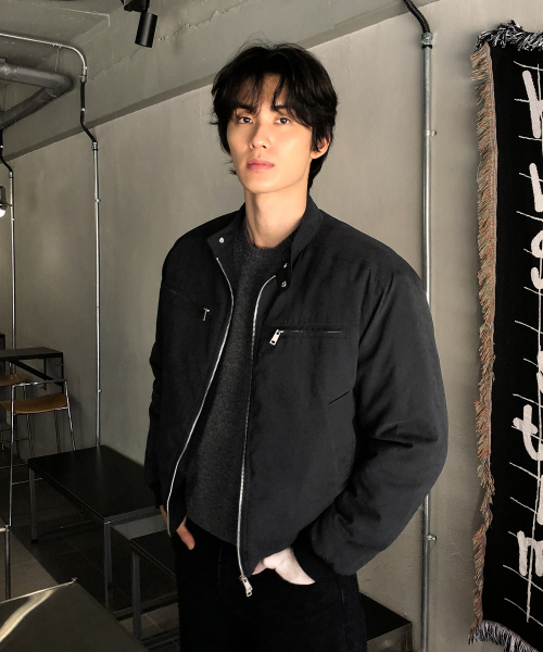스웨이드 바이커 패딩 자켓_BLACK — Main product photo
