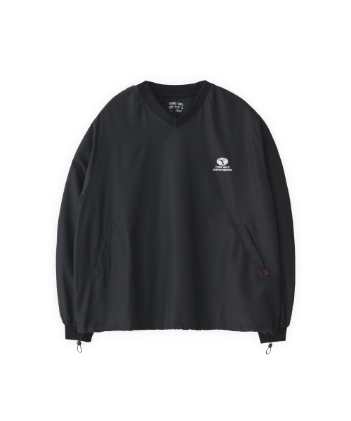 V-neck wind shell pullover in varsity black