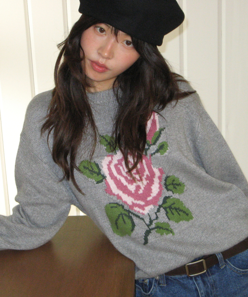 론론 ROSE JACQUARD KNIT PULLOVER GREY