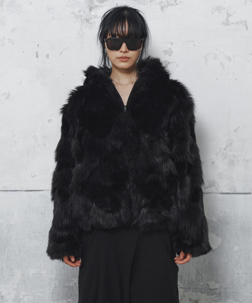 REVERSIBLE HOODIE FAUX FUR JACKET NYLON BLACK — Main product photo