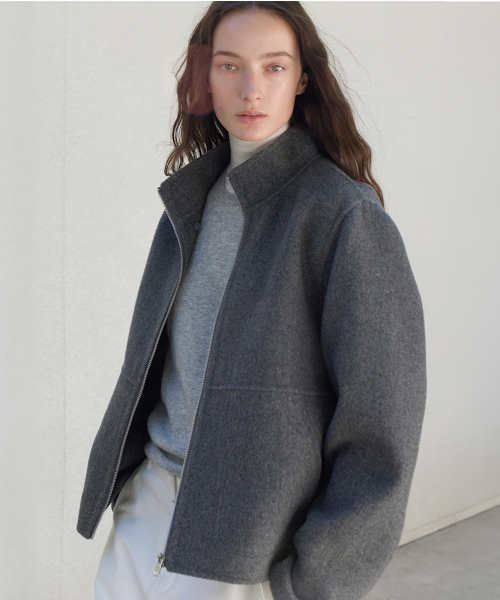 Handmade Wool Down Blouson - Melange Grey — Main product photo