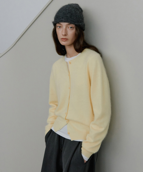 노운베러 Cashmere wholegarment round cardigan [KNFW08CD02]_Butter