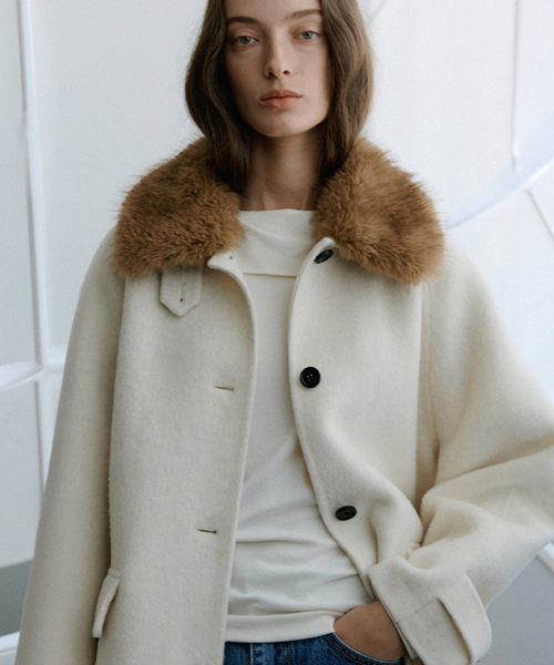 노운베러 Detachable fur-collar handmade coat [KNFW08CT05]_Ivory