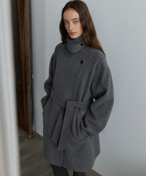 노운베러 Belted layer handmade wool coat [KNFW08CT02]_Charcoal
