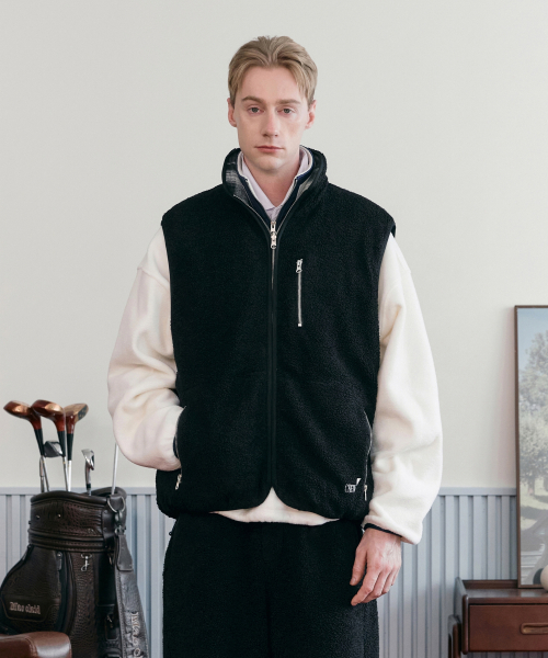 크루멤버스온리 REVERSIBLE SHERPA VEST BLACK