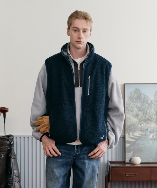 크루멤버스온리 REVERSIBLE SHERPA VEST NAVY