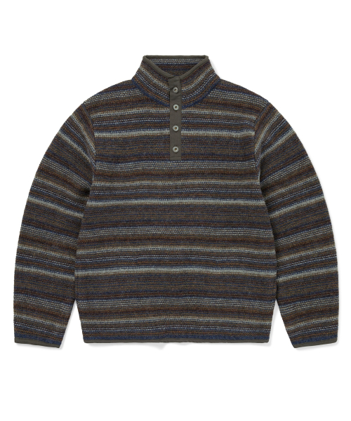 Striped Wool Knit Pullover Olive
