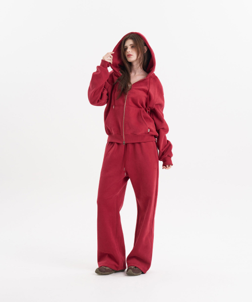 우네 [Set-Up] Soft Cotton Hoodie & Sweat Pants_Deep Red