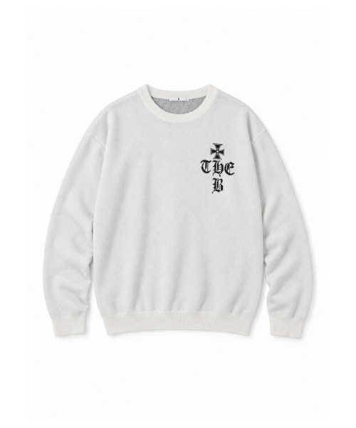 셔닐 아트웍 라운드넥 니트 풀오버 화이트 — Main product photo