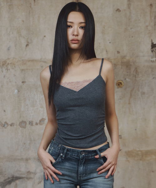 Rizz Lace Sleeveless Top (Melange Charcoal) — Main product photo