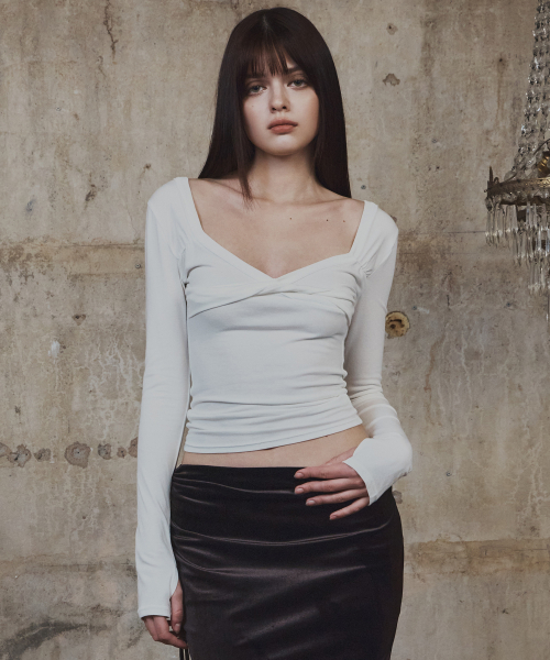 Marin Strap Shirring Long Sleeve Top (Ivory) — Main product photo
