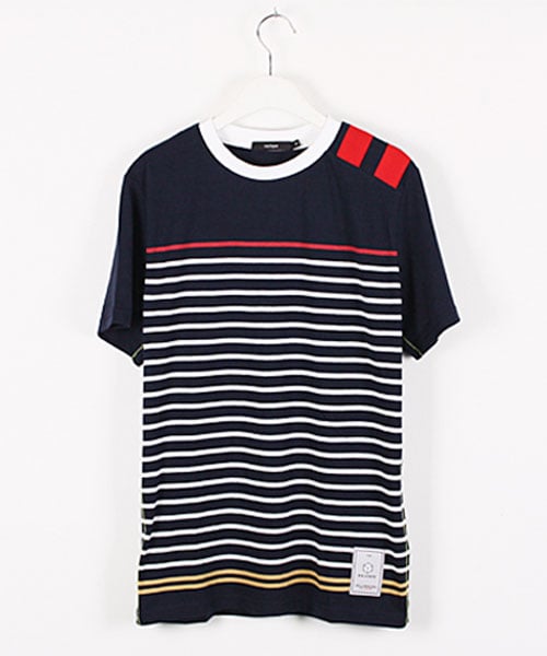 라클리크(RACLIQUE) Chain Stitch Border T-Shirt _ NavyWhite - 사이즈 & 후기 | 무신사