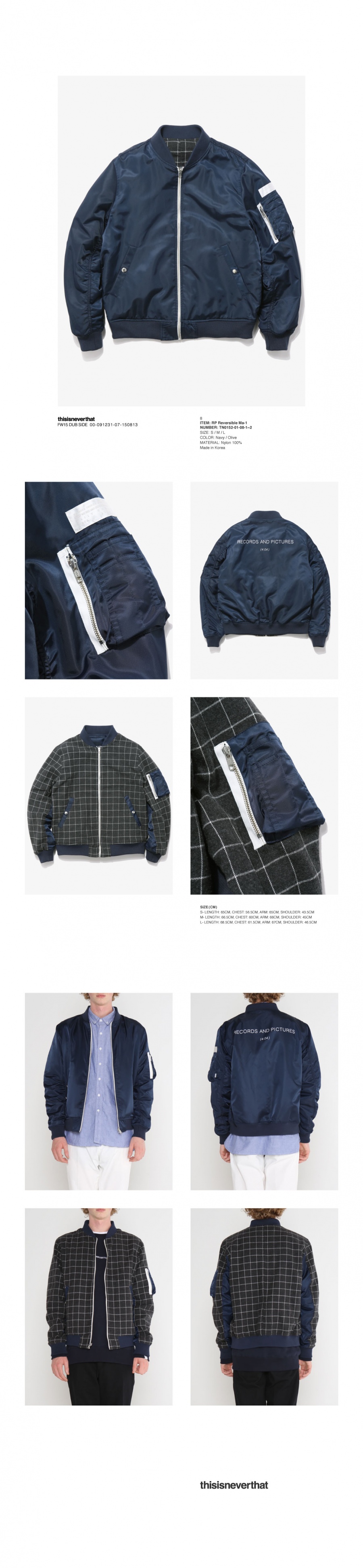 디스이즈네버댓(THISISNEVERTHAT) RP REVERSIBLE MA-1 NAVY - 사이즈
