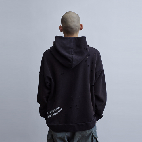 리버라이더스(LIBERAIDERS) LIBERAIDERS / DAMAGED PULLOVER HOODIE / BLACK - 사이즈 &  후기 | 무신사