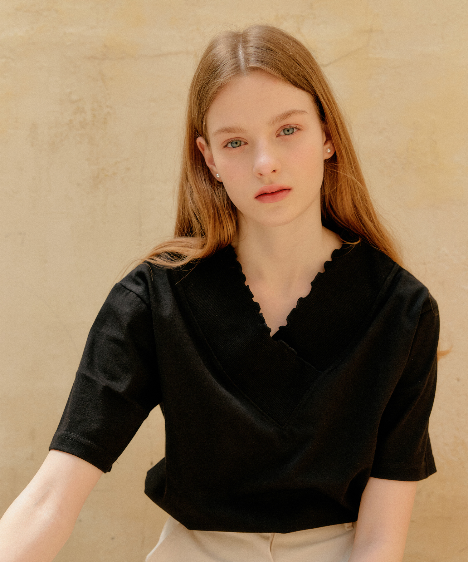 v shirring T-shirts_чёрный