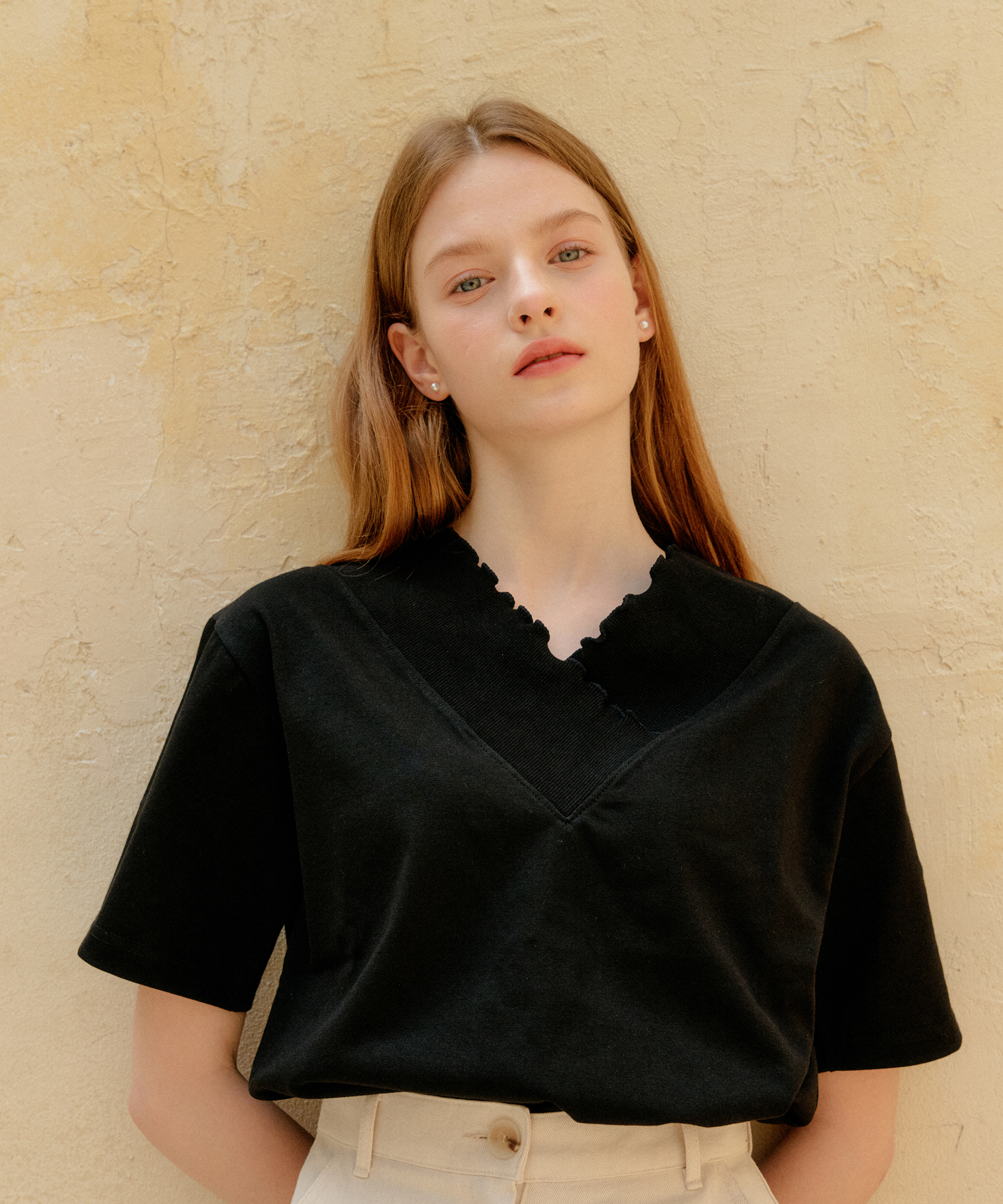 v shirring T-shirts_чёрный