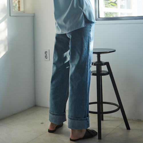 핀블랙(PINBLACK) DENIM ROLL-UP WIDE PANTS BLUE - 사이즈 & 후기