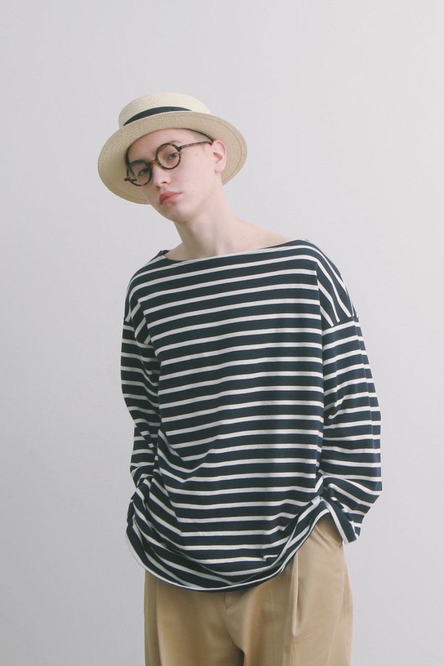 데일리인(DAILY INN) ROOM SERVICE 3/4 SLEEVE STRIPE OVERSIZED BASQUE SHIRT (NAVY/WHITE STRIPE) - 62,100 | 무신사 스토어